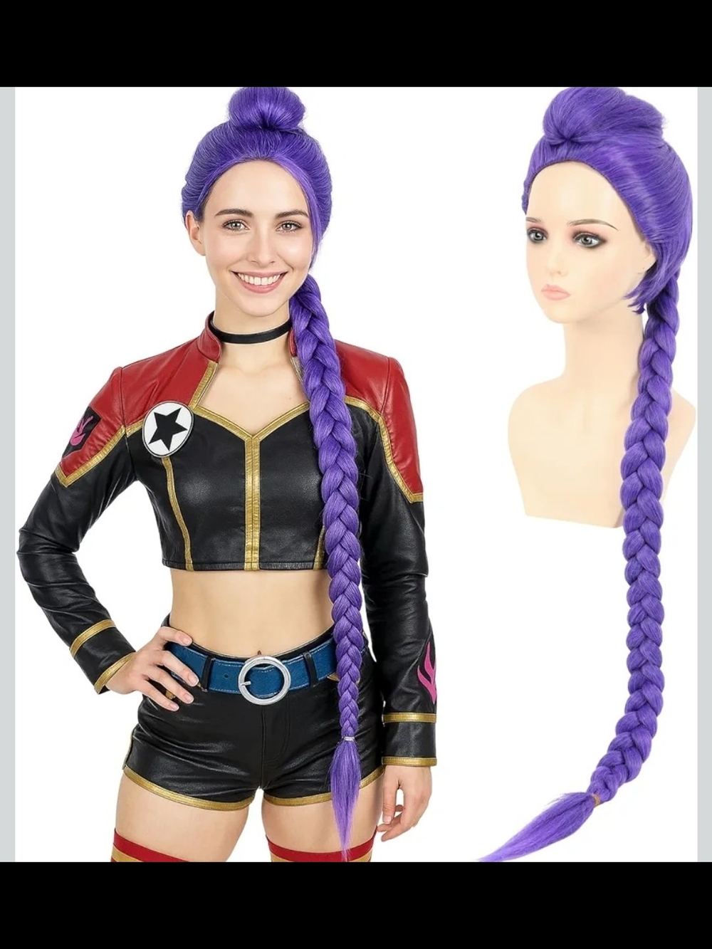 Womens 47 Inches Purple Long Braided Ponytail Wig - Anime Cosplay Wigs for Women